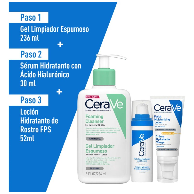 Kit CeraVe Rutina facial limpia hidrata y protege tu piel