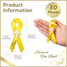 50 Pcs Memorial Funeral Ribbon with Cross Pins, Yellow