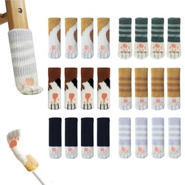 Pack of 24 Chair Leg Protectors, Knitted Chair Socks, Protective Caps for Chair Legs, Can Eliminate the Noise Generated by Chairs and Protect Wooden Floors, Cute Cat Claws (Cuffing)
