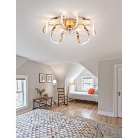 Dawn Whisper 20 Inch Ceiling Fans with Lights, Silent DC Flush Mount Ceiling Fan with Lights Remote 6 Speeds, Dimmable LED Light, Low Profile Ceiling Fan with Light for Bedroom, Kitchen Gold