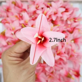 Duodoyi 20 Pcs Artificial Lily Flower Head,Fake Flowers Heads Simulation Small Lily Flower Heads for DIY Handmade Office Faux Flower Arrangement Wedding Photography Party Home Decoration(Dark Pink)
