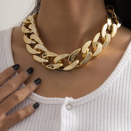 Caiguoer Punk Necklace Gold Thick Cuban Chain Women's Necklace