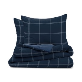 Martex 3-Piece Reversible Comforter Set – Full/Queen Comforter Set – for Full Size Bed & Queen Size Bed - Versatile Room Decor – Durable Bedding Set – Machine Washable – Super Soft – Navy Check