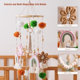 Baby Crib Mobile, Boho Flower Mobile for Crib, Crib Mobile for Boys and Girls, Boho Nursery Decor, Baby Bedroom Hanging Decoration, Pink