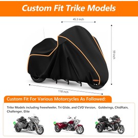 420D Motorcycle Cover for Trike Models Freewheeler, Tri Glide Ultra and CVO Version, Outdoor Bike Cover Windproof Heavy Duty Waterproof Protection(with Antenna Openings&Exhaust Heat Insulation)