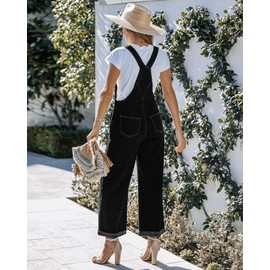 Roskiky Women's Denim Loose Fit Wide Leg Bib Stretch Baggy Jeans Y2K Comfy Jumpsuit Women's Elegant, black, S