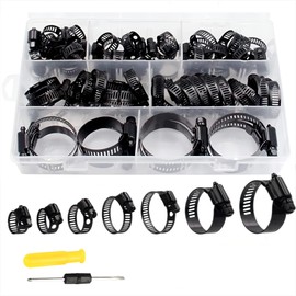 60Pcs Hose clamp stainless steel Adjustable 6-38mm range worm gear hose clamps Assortment Kit for Plumbing, Automotive, Mechanical Applications (Black)