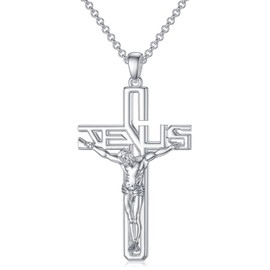 ROMANTICWORK Cross Jesus Guardian Angel Chain 925 Sterling Silver Egypt Anubis Ankh Necklace Christian Religious Egyptian Mythology Amulet Jewellery Gifts for Men Women, Sterling Silver