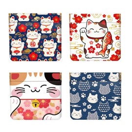 Peacoblue 4 monederos pequeños de cuero para mujer, Japanese Lucky Cat, Gato afortunado japonés
