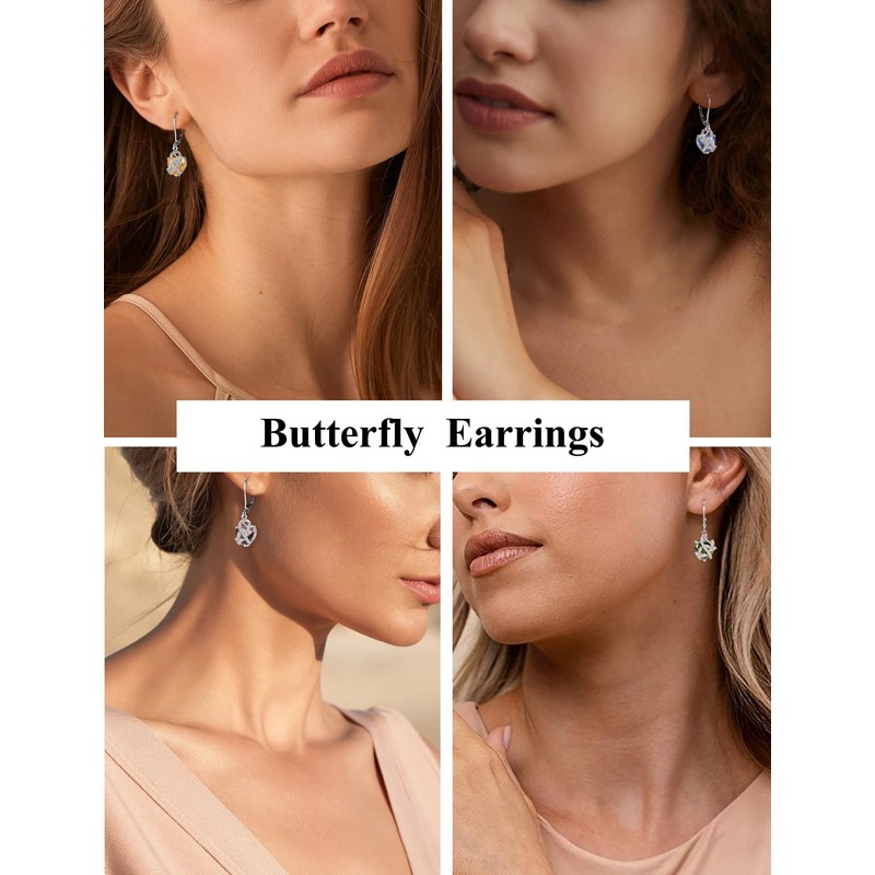 Vesitim Butterfly Earrings for Women 925 Sterling Silver Heart Earring