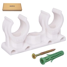 SKIR'CO Pack of 20 Double Pipe Clamps Plastic Clamps for 14-15 mm Pipes, U-Type Pipe Clamp, Pipe Clamps White Clips, Hose Hanger