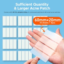 TKTK TKTK Large Pimple Patches for Face, XL Acne Patches 60 x 20 mm, Big Hydrocolloid Bandages for Body, Forehead, Chin, Neck Zit Breakouts, Hydrocolloid Patch (Strip, Contoured, Dot 5 Sizes 96 Count)