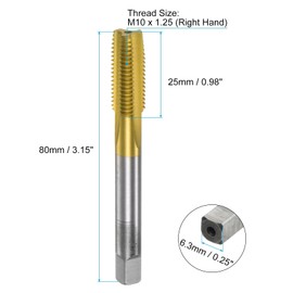 QUARKZMAN Metric Tap M10 x 1.25 H2 Titanium Coated M35 High Speed Steel Straight Groove Screw Thread Milling Machine Thread Cutting Tool