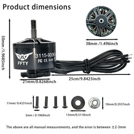 3115 900KV Brushless Motor for FPV Freestyle, 6S Compatible, 9-10 Inch Long Range Cinelifter RC Drones, High Torque (12N14P, 112g)