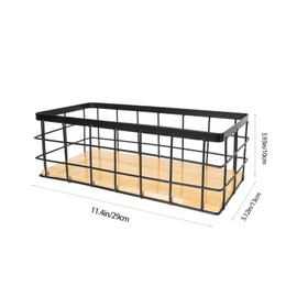 Gatuida 1Set Iron Basket for Organization Wrought Iron Storage Basket with Wood Board Black Versatile Sundries Container for Home Kitchen Bathroom and Office Stylish