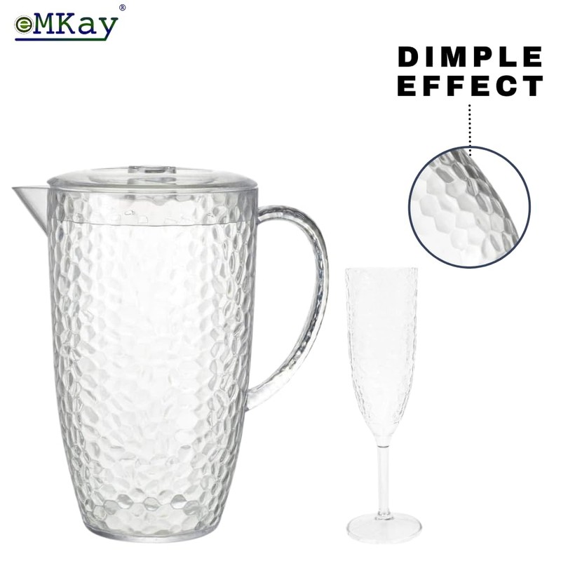 eMKay® Reusable Four Clear Dimple Plastic Champagne Flutes (200ml) &