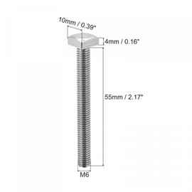 uxcell Square Head Bolt, 2pcs M6x55mm Fully Thread 304 Stainless Steel Grade C Square Machine Screws