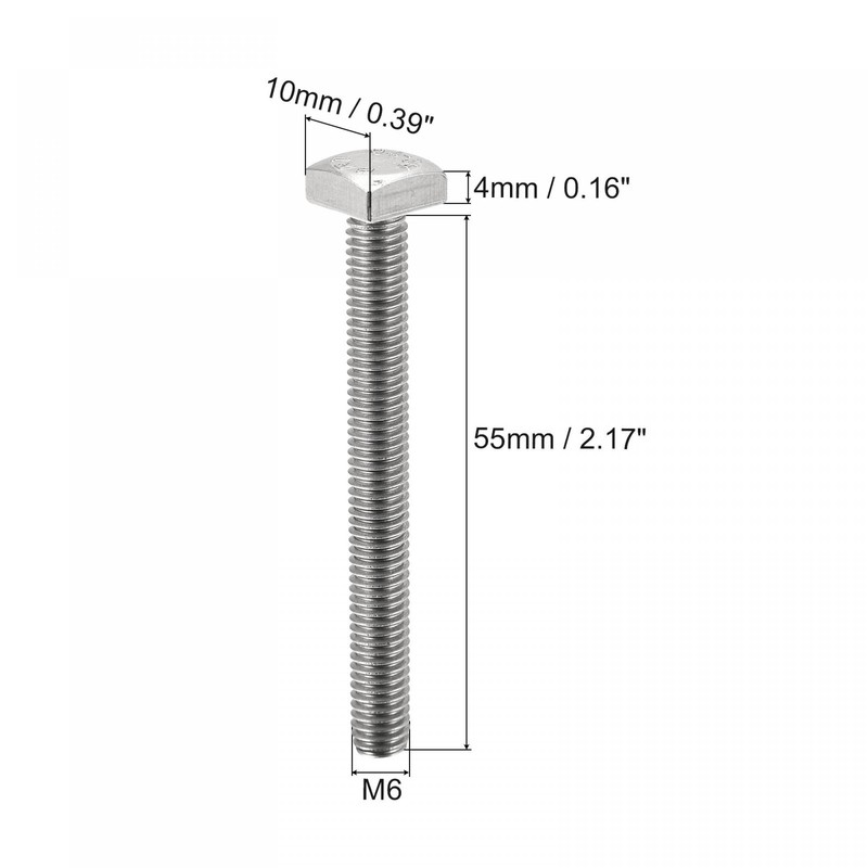 uxcell Square Head Bolt, 2pcs M6x55mm Fully Thread 304 Stainless