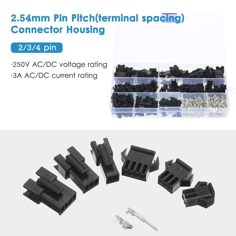 480Pcs JST 2.54mm Pitch 2-Pin 3-Pin 4-Pin Connector Housing Assortment