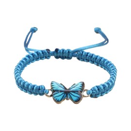 COLORFUL BLING Handwoven Adjustable String Cute Butterfly Bracelets Matching Braided Rope Butterfly Bracelet Wristband Friendship Couple Jewelry-Blue