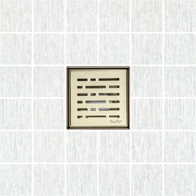 SereneDrains 304 Stainless Steel 4 Inch Square Brushed Gold Shower
