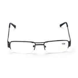V.W.E. Khan Metal Rectangular Semi-Rimless Rectangle Reading Glasses Reader (Gunmetal, 1.50)