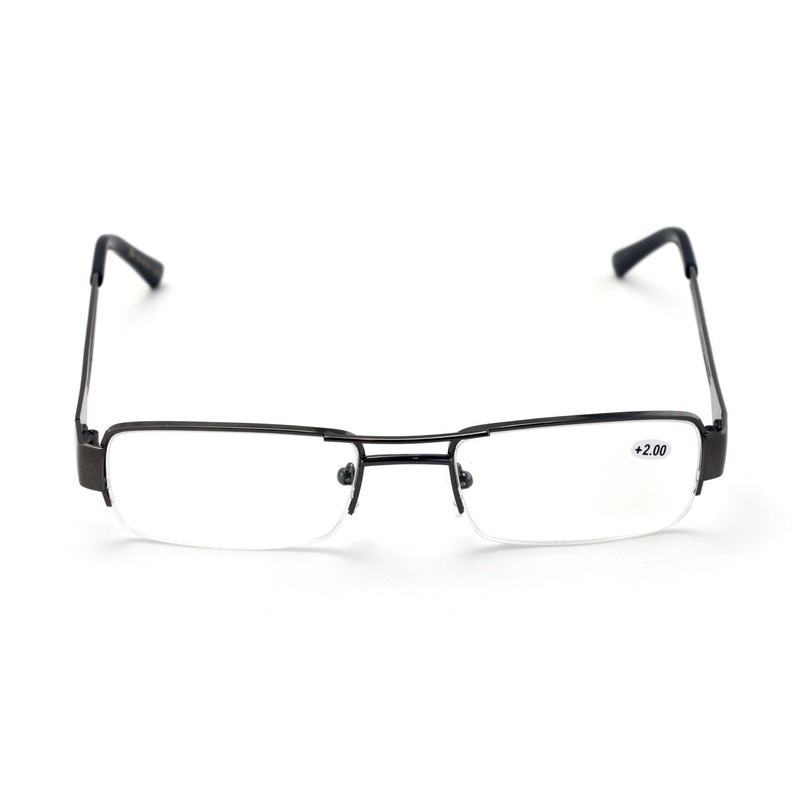 V.W.E. Khan Metal Rectangular Semi-Rimless Rectangle Reading Glasses Reader (Gunmetal,