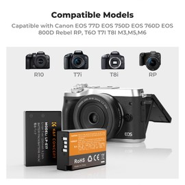 K&F CONCEPT 3-Pack LP-E17 Battery and Upgraded 3-Slot LCD Charger Compatible with Canon EOS R100 R50 RP R10 R8, Rebel T8i T7i T6i T6s SL2 SL3 EOS M3 M5 M6 200D 77D 750D 760D 800D 8000D Camera