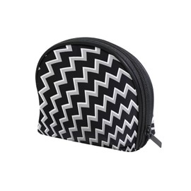 Absorbing Hole of Zigzag Stripes Black White pattern Women Shell Shape Makeup Bag, Portable Coin Purse Holder Zipper Pouch Travel Cosmetic Organizer,Train Toiletry Storage Case