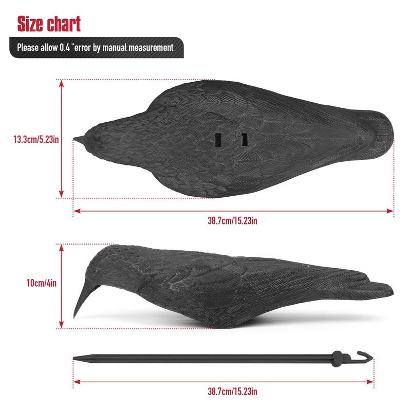 VicBre 6 PCS Crow Decoys Half Shell with Plastic Stake