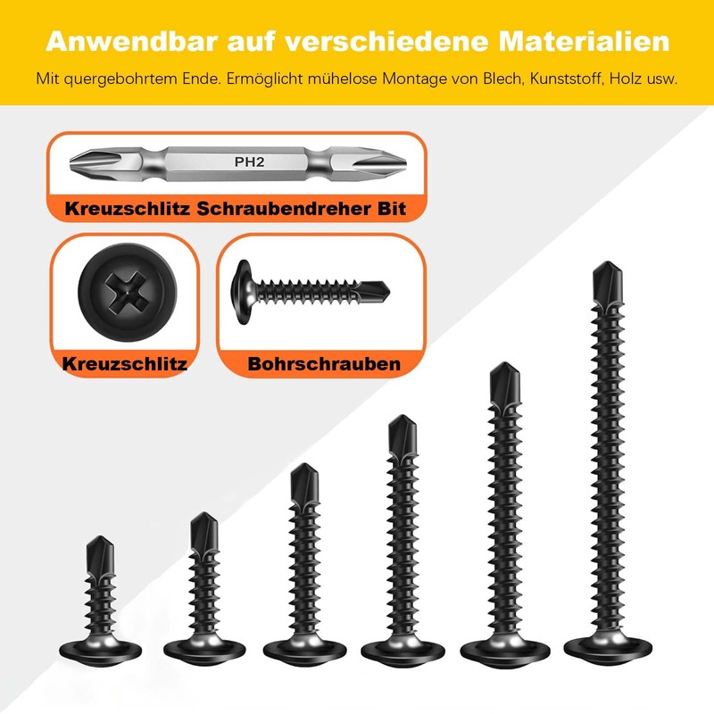 Pack of 50 self-tapping screws, 4.2 x 19 mm, self-tapping