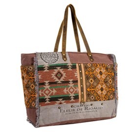 Myra Bag Western Leather Shoulder Bag for Women, Upcycled Canvas Weekender Bag - Rigaud Rail Express