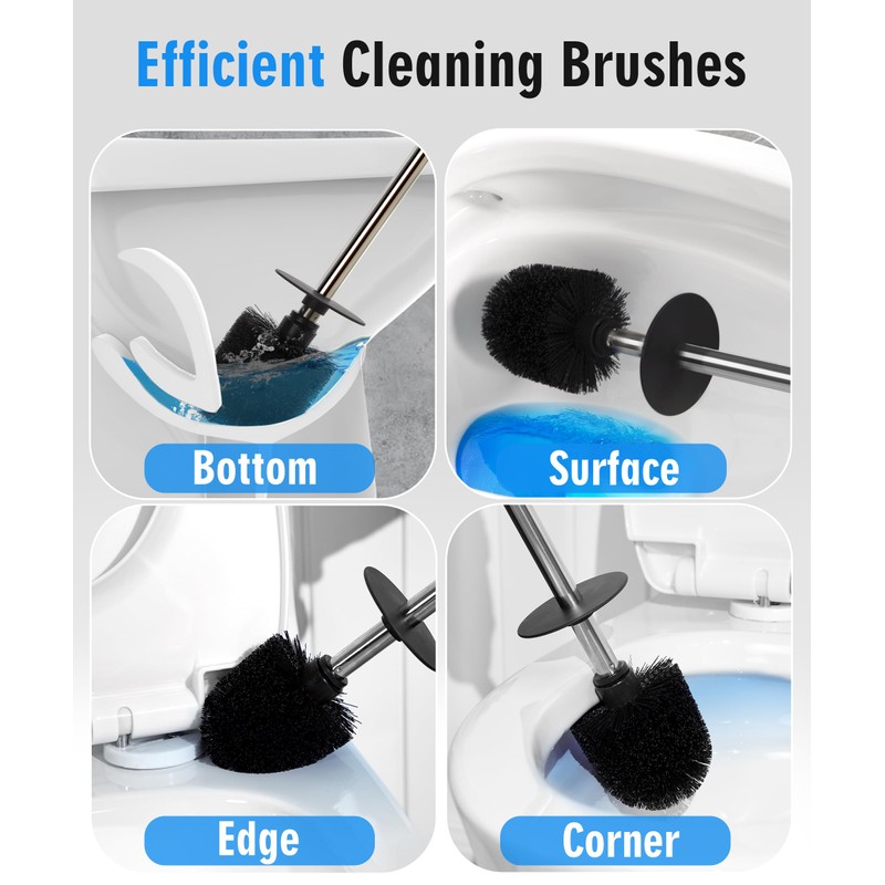 Ceramic Toilet Brush & Holder Set - Freestanding Deep-Cleaning Toilet