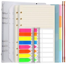 LEOBRO Personal Notebook Set, A5 Size, Set of 2, Refill File, PP Color Index, Clear Pockets, Lifter, Sticky Notes, Horizontal Rule, 6 Holes, Cream, Binder, Transparent PP, Notebook, Business Notebook, Memo Storage, PP