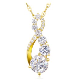 Gugots Moissanite Infinity Pendant Necklace S925 Sterling Silver Anniversary Wedding Birthday Jewelry Gifts for Women Wife Her 18K Yellow Gold 6.5mm