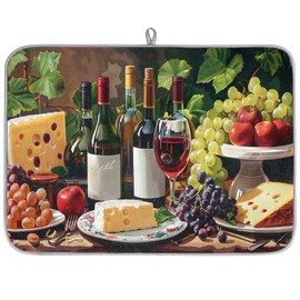 Dish Drying Mat, Red Wine Pattern Drying Mat Absorbent Reversible Washable Dish Drainer Mats Heat Resistant Dish Drying Pad for Kitchen Counter, 18x24inch
