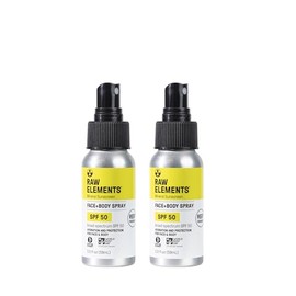 Raw Elements Face + Body Spray SPF 50 All-Natural Mineral Sunscreen - Reef Safe, Water Resistant, Broad Spectrum UVA/UVB Protection, Safe For All Ages, Travel Size 2oz 2PK