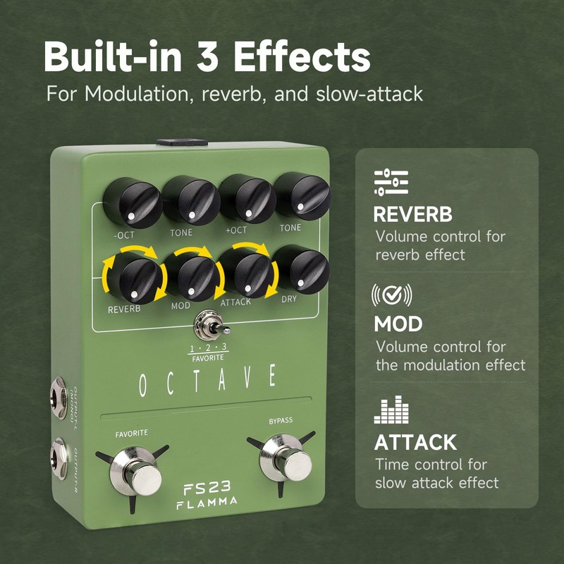 FLAMMA Octave Guitar Pedal FS23 Pitch Shifter Pedal with Modulation,