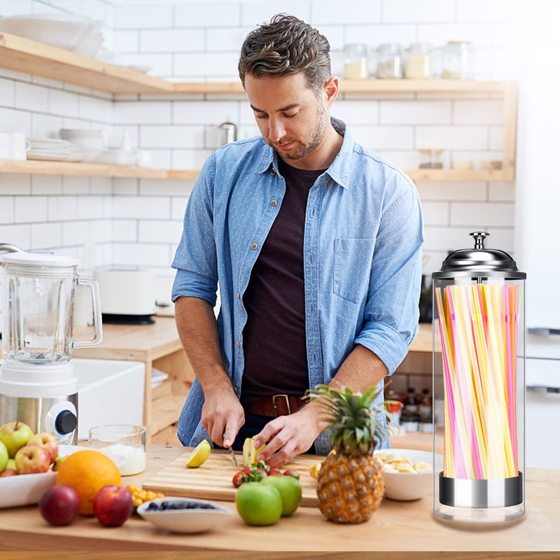 Straw Dispenser,Drinking Straw Holder for Kitchen, Pop Up Straw Lid