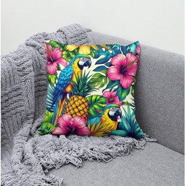 The Beach Stop Decorative Colourful Pop Art Parrot Tropical Bird Scatter Cushion Cover | Living Room, Bedroom & Sofa Decor Inspo | Gift Idea | 45x45cm 18x18” | Colourful Parrot