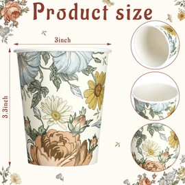 Ziliny 100 Pcs Vintage Wildflower Paper Cups 9 oz Disposable Cups Floral Coffee Cups Cold Beverage Drinking Cups for Birthday, Baby Shower Tea Party Bridal Shower Party Supplies (Vintage Floral)