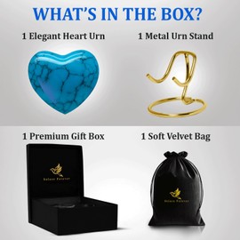 Small Urns for Human Ashes Keepsake – Heart Urn – Mini Urns with Stand & Box – A Loving Heart Shaped Cremation Urn to Honor Their Memory Forever (Blue, Small)