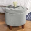 HomePop Round Transitional Wood and Velvet Ottoman with Storage in