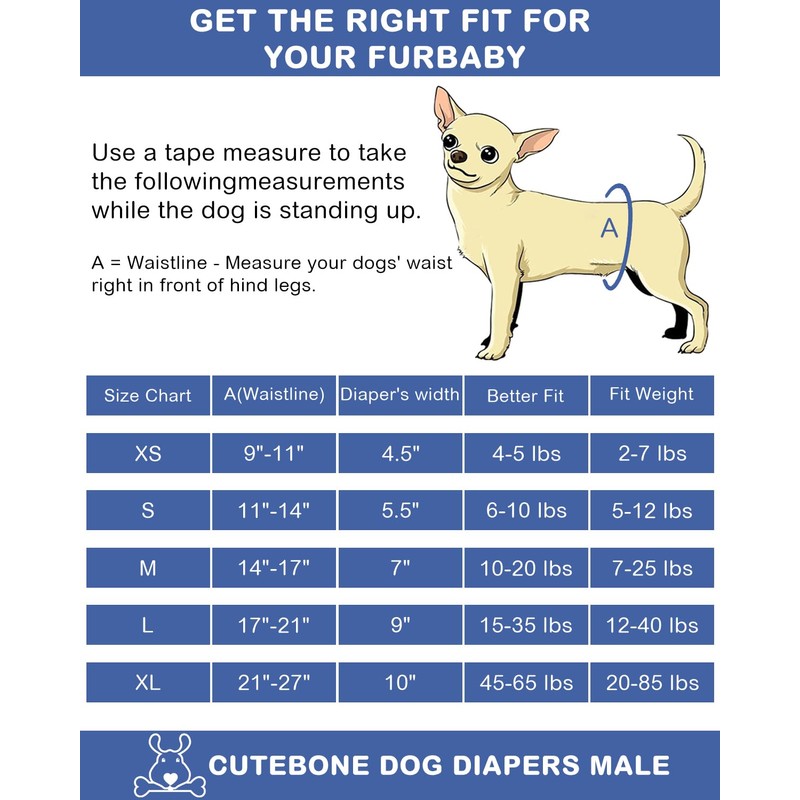 CuteBone Dog Diapers Male 4 Pack Puppy Wraps Reusable Doggie
