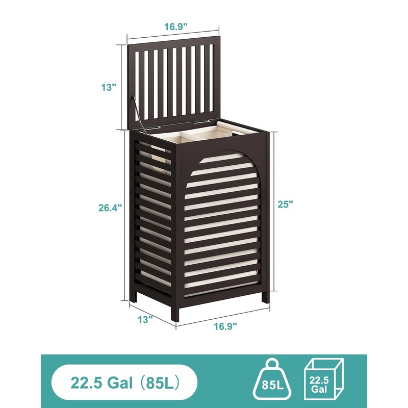 Laundry Hamper, 22.5 Gallon (85L) Bamboo Wood Clothes Laundry Basket