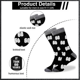 Onperpoe Birthday Socks for Men, 60th Birthday Gifts for Men, Novelty Funny Socks 60th Birthday Gift for Dad Husband Grandpa, Black Crew Cotton Socks Size 9-11