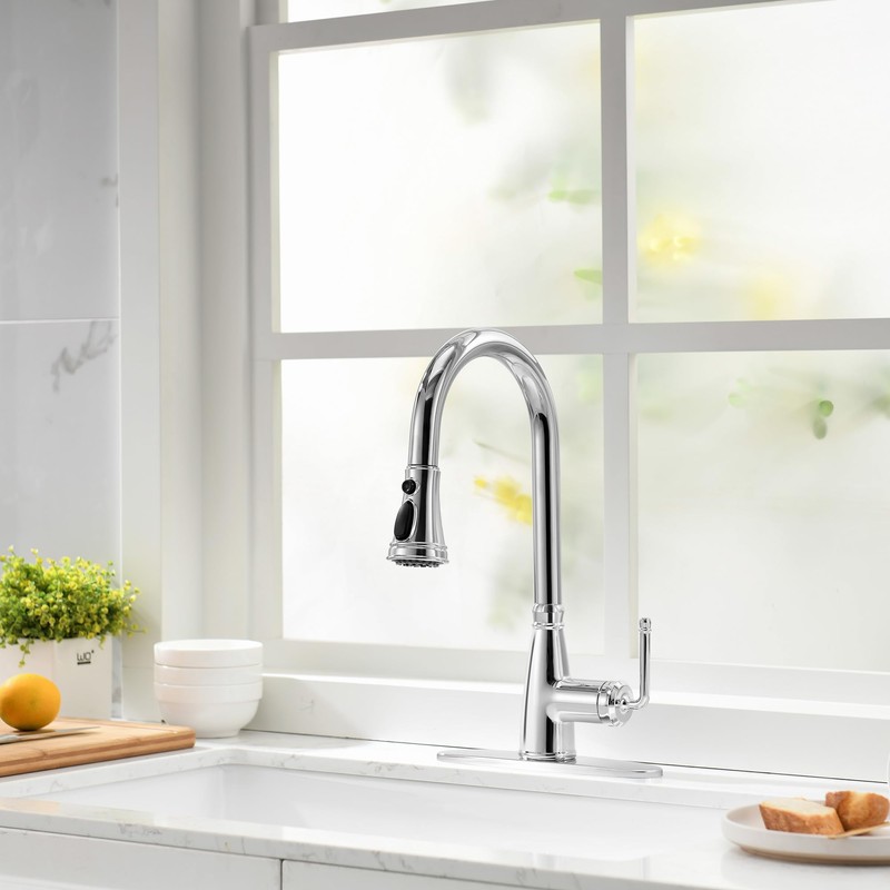 Lavatrum Kitchen Faucet with Pull Down Sprayer, 17 inch Polished