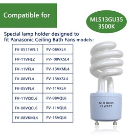 Valoisa MLS13 GU35 13W Fluorescent Light Bulbs,Replacement for Panasonic VQL5 Exhaust Vents,Ceiling Bath Fans,13 Watt GU35 Light Bulb 3500K