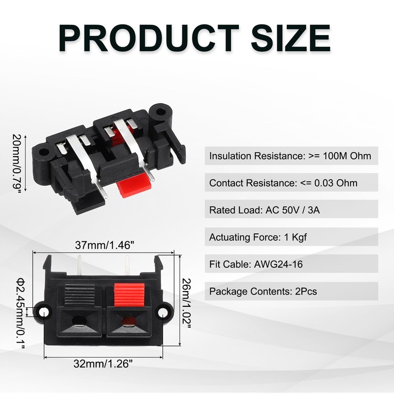 sourcing map 2 Way Spring Terminal Clip Push Release Connector