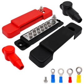 SWZHAI 150A Bus Bar 12V Marine 1/4" Power Distribution Block with Cover, 1 x 1/4" (M6) Posts, 12 x M4 (#8) Screws Terminals 12 Volt DC Battery Busbar for Boat Automotive Solar (Black+Red)